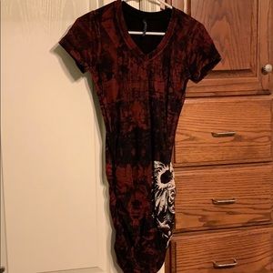 Affliction eagle dress small ruched on both sides